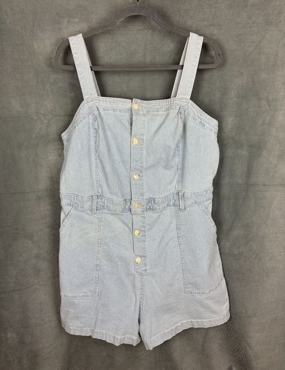Universal Thread Denim Romper Shortall Size 16 Blue Striped Button-Front